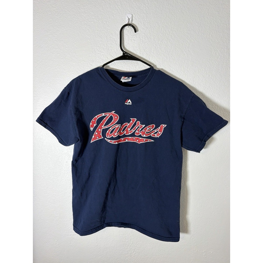 Majestic San Diego Padres MLB Patriotic Stars Navy T Shirt Mens Medium Vintage